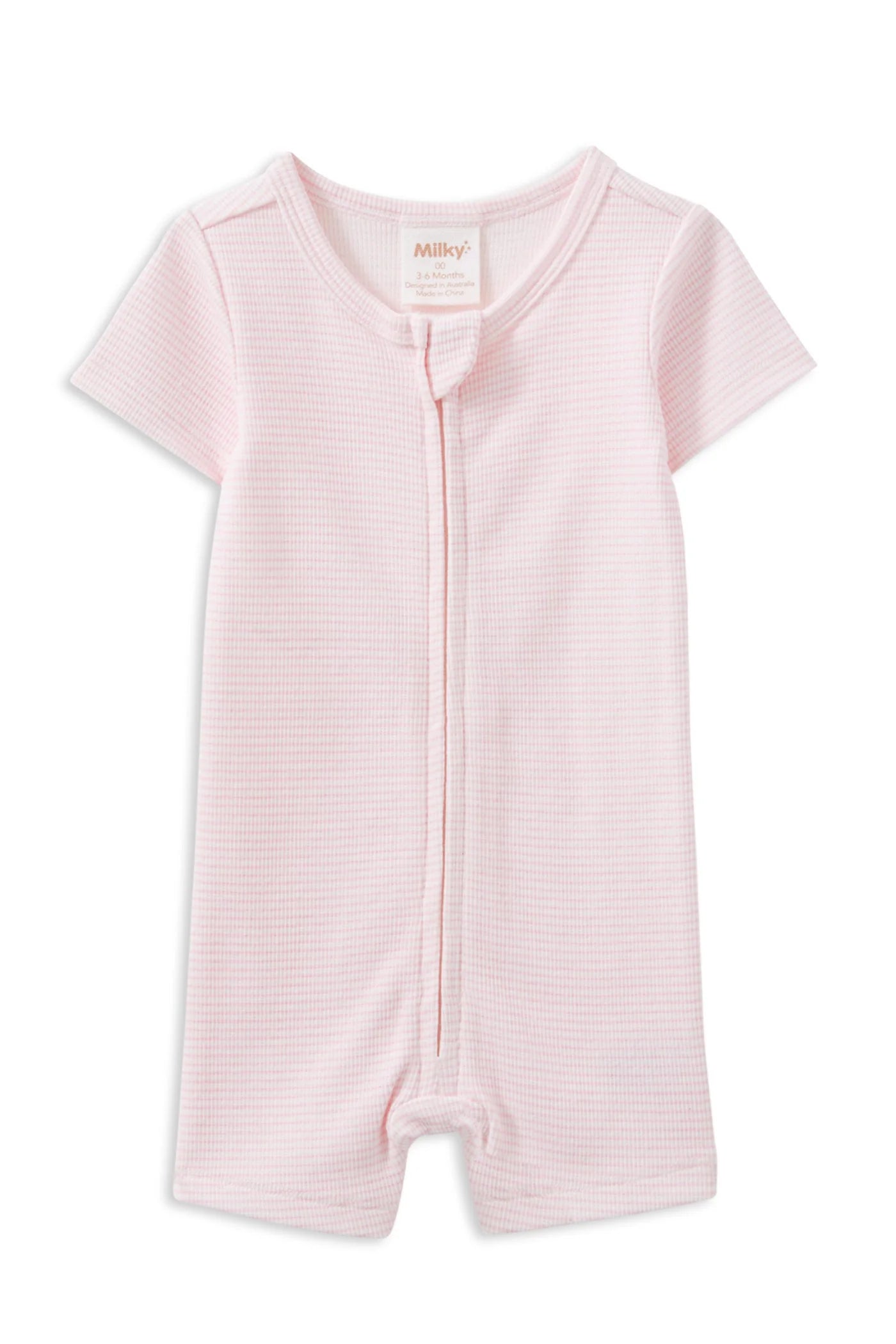 Milky Clothing - Pink Stripe Rib Zip Romper