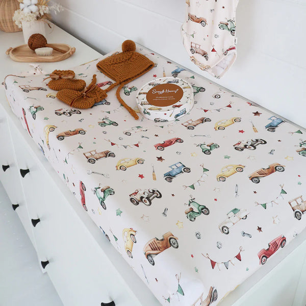 Snuggle Hunny- Vintage Cars Fitted Bassinet Sheet & Change Pad Cover