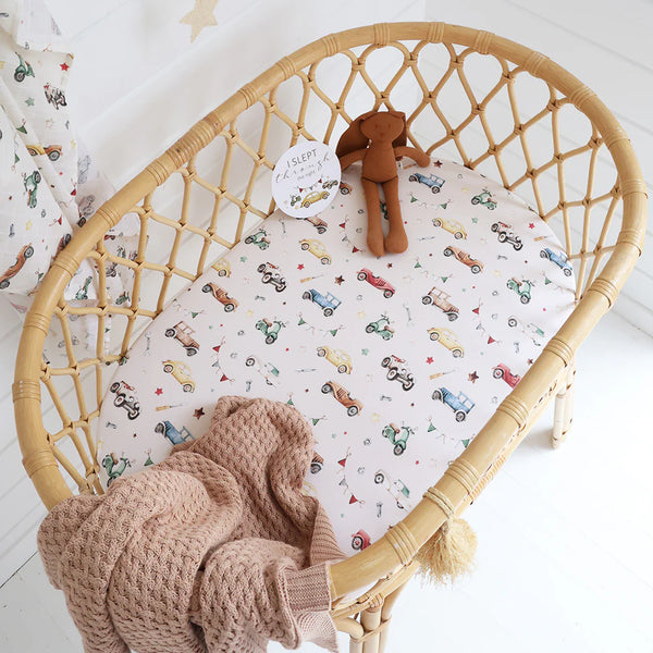 Snuggle Hunny- Vintage Cars Fitted Bassinet Sheet & Change Pad Cover