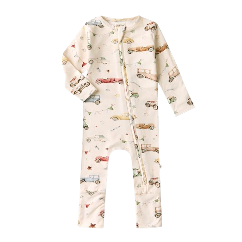 Snuggle Hunny - Vintage Cars Organic Snugglesuit Convertible Romper