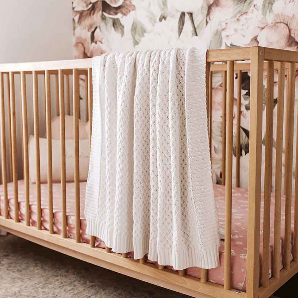 Snuggle Hunny - White Diamond Knit Organic Baby Blanket