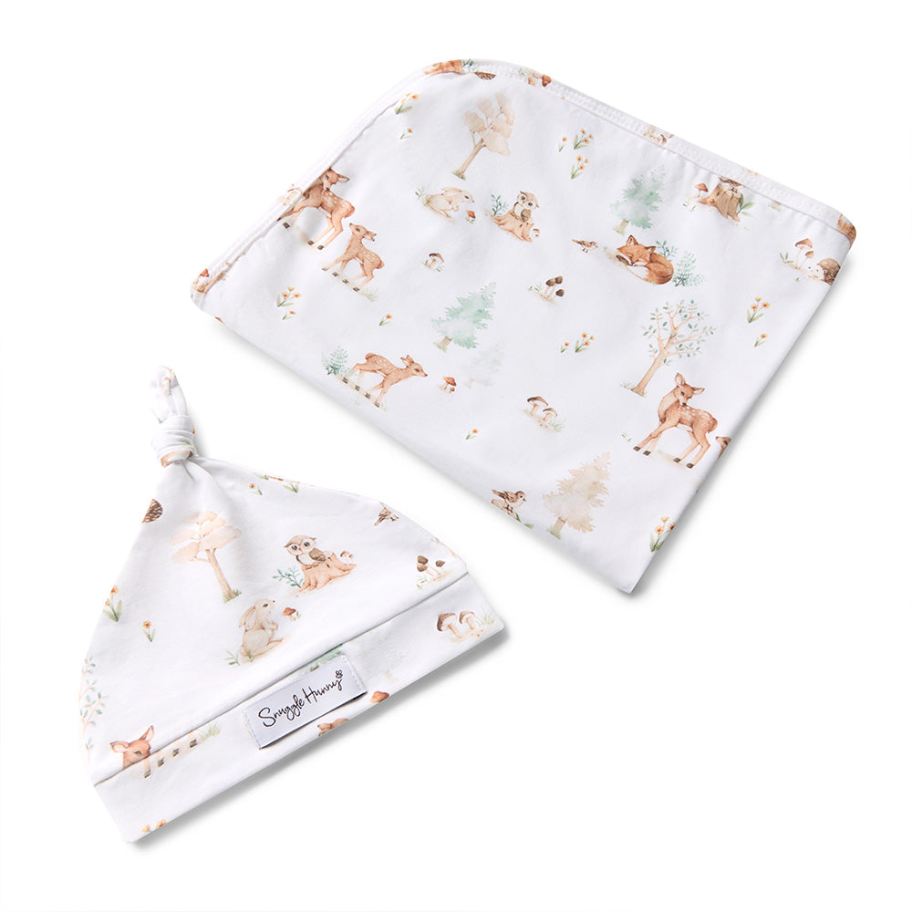 Snuggle Hunny - Woodland Tales Organic Jersey Wrap & Beanie Set