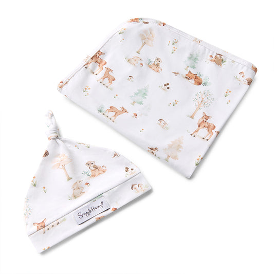 Snuggle Hunny - Woodland Tales Organic Jersey Wrap & Beanie Set
