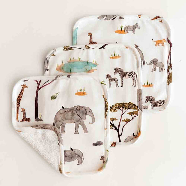 Snuggle Hunny - 3 Pack Wash Cloths- Safari
