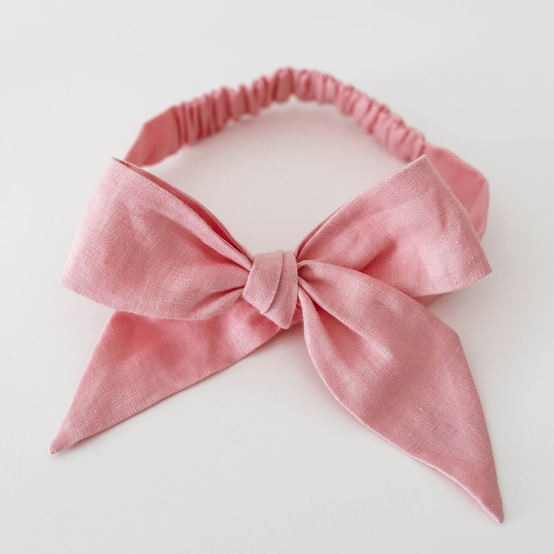 Snuggle Hunny Kids-Baby Pink Linen Bow Pre-Tied Headband Wrap
