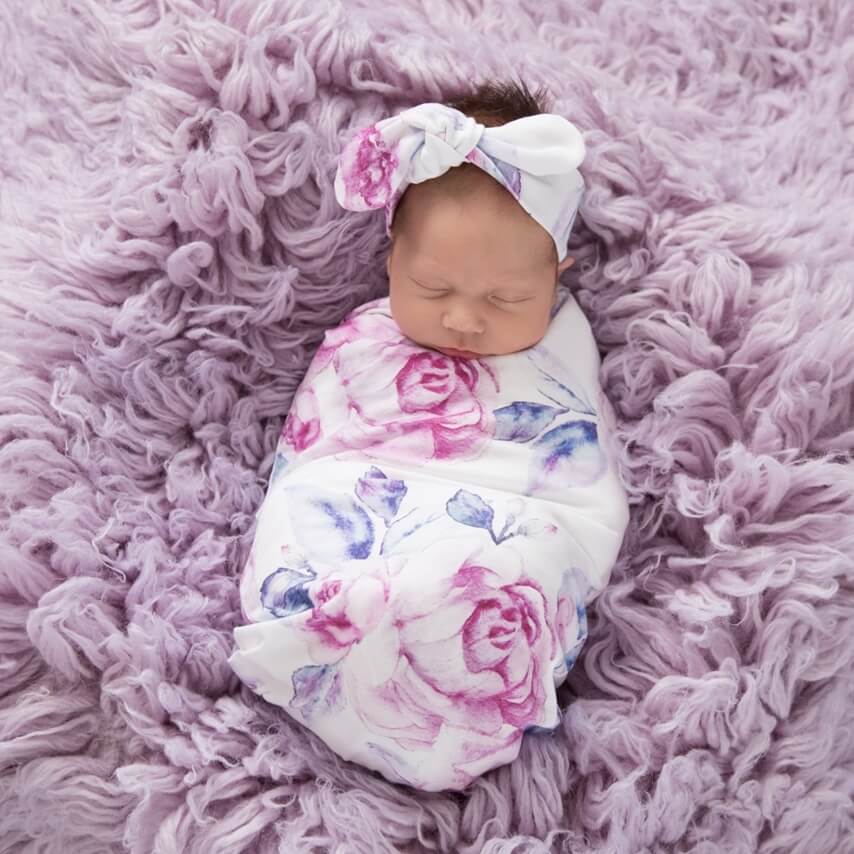 Snuggle Hunny Kids- Lilac Skies Jersey Wrap & Headband Set