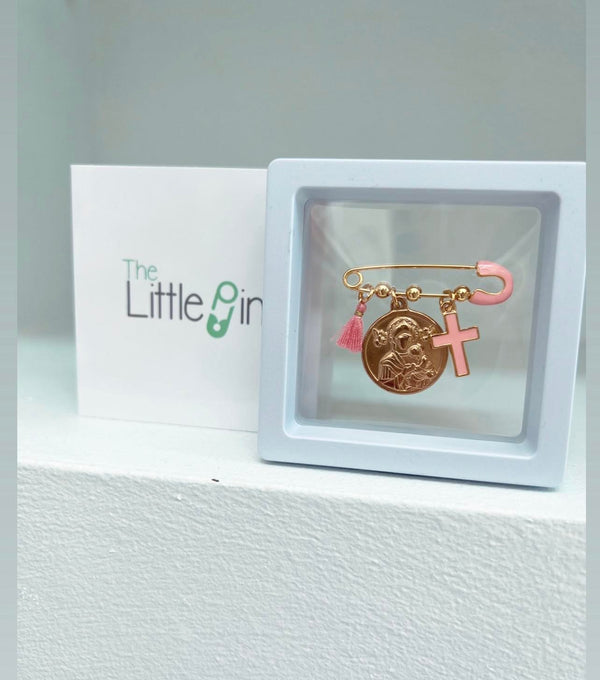 The Little Pin- Pink Cross, Mother Mary & Jesus