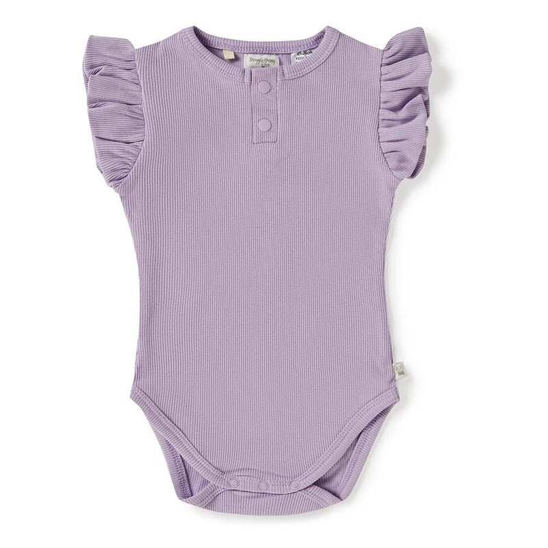Snuggle Hunny Kids- Lilac Short Sleeve Ruffle Ribbed Bodysuit