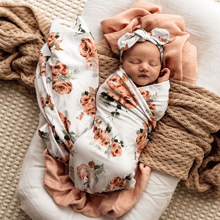 Snuggle Hunny Kids- Rosebud Jersey Wrap & Beanie Set
