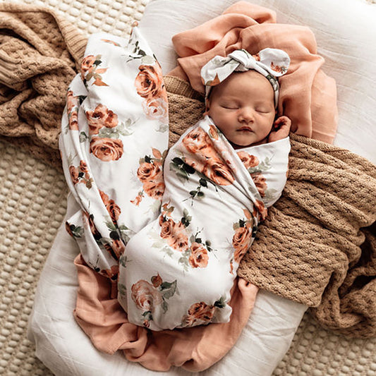 Snuggle Hunny Kids- Rosebud Jersey Wrap & Beanie Set