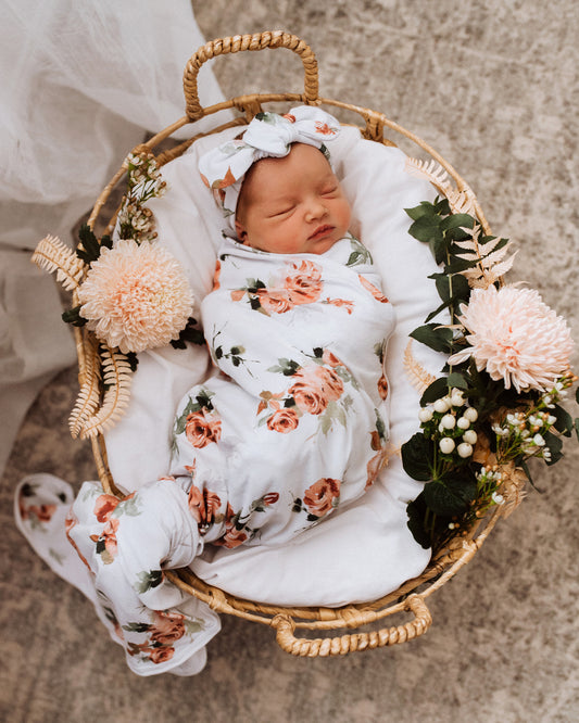 Snuggle Hunny Kids- Rosebud Jersey Wrap & Beanie Set