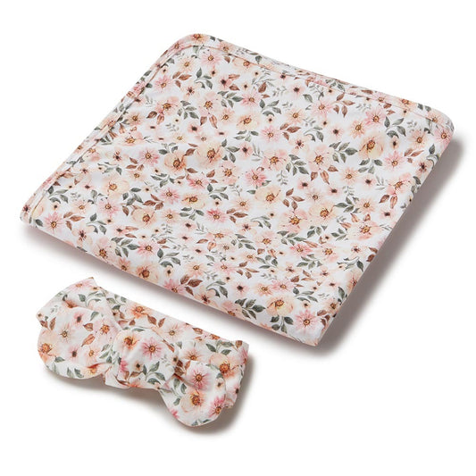 Snuggle Hunny Kids- Spring Floral Jersey Wrap &Top Knot Set