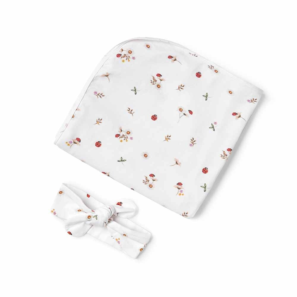 Snuggle Hunny Kids- Ladybug Jersey Wrap & Topknot Set