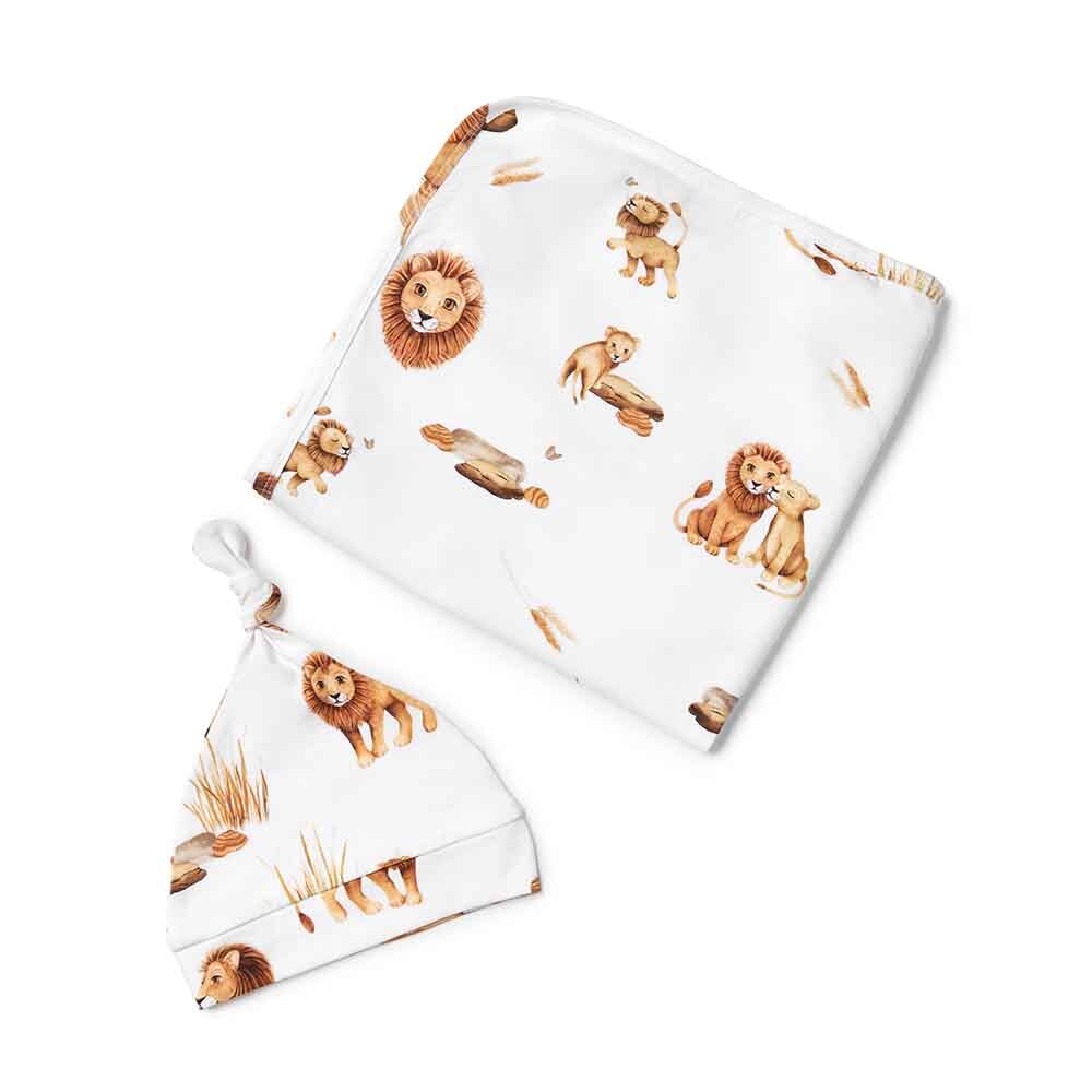 Snuggle Hunny Kids- Lion Jersey Wrap & Beanie Set