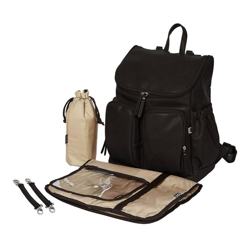 Oi Oi- Faux Leather Nappy Backpack- Black