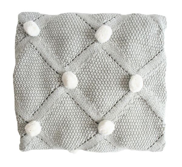 Alimrose- Pom Pom Knit Blanket- Grey