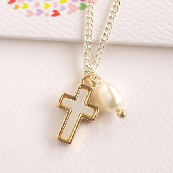 Lauren Hinkley Jewellery- Freshwater Pearl Cross Necklace