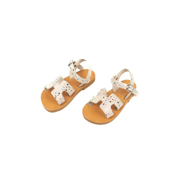 Handmade Greek Athena Kids Sandals- White Glitter