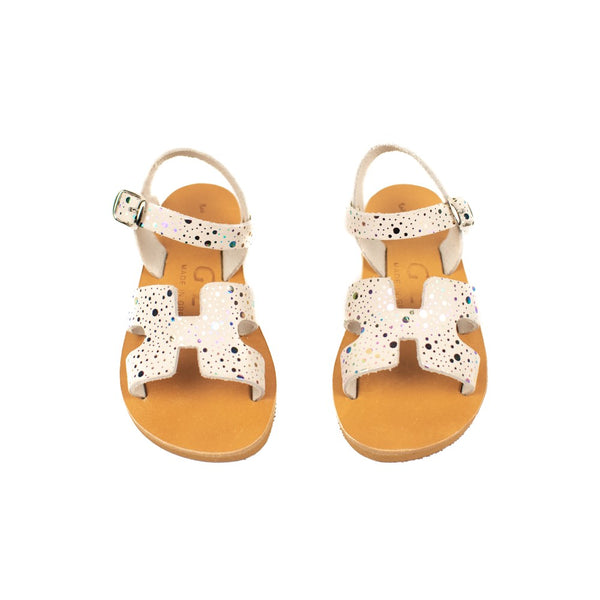 Handmade Greek Athena Kids Sandals- White Glitter