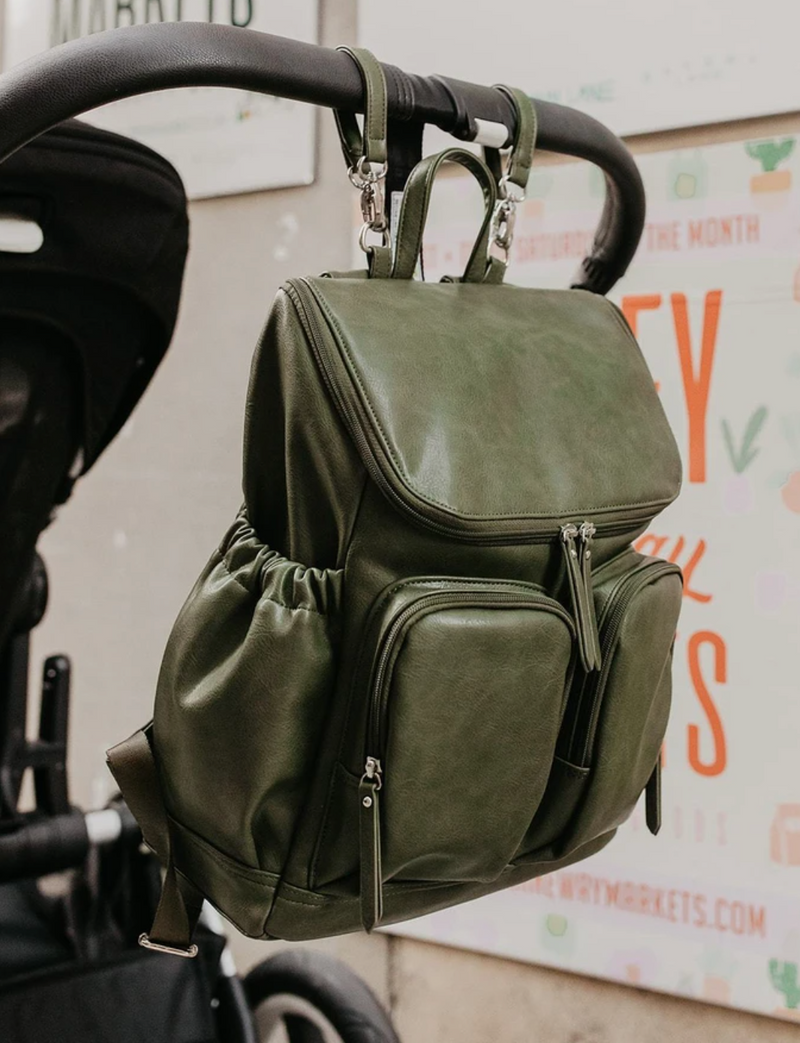 Oi Oi- Faux Leather Nappy Backpack- Olive