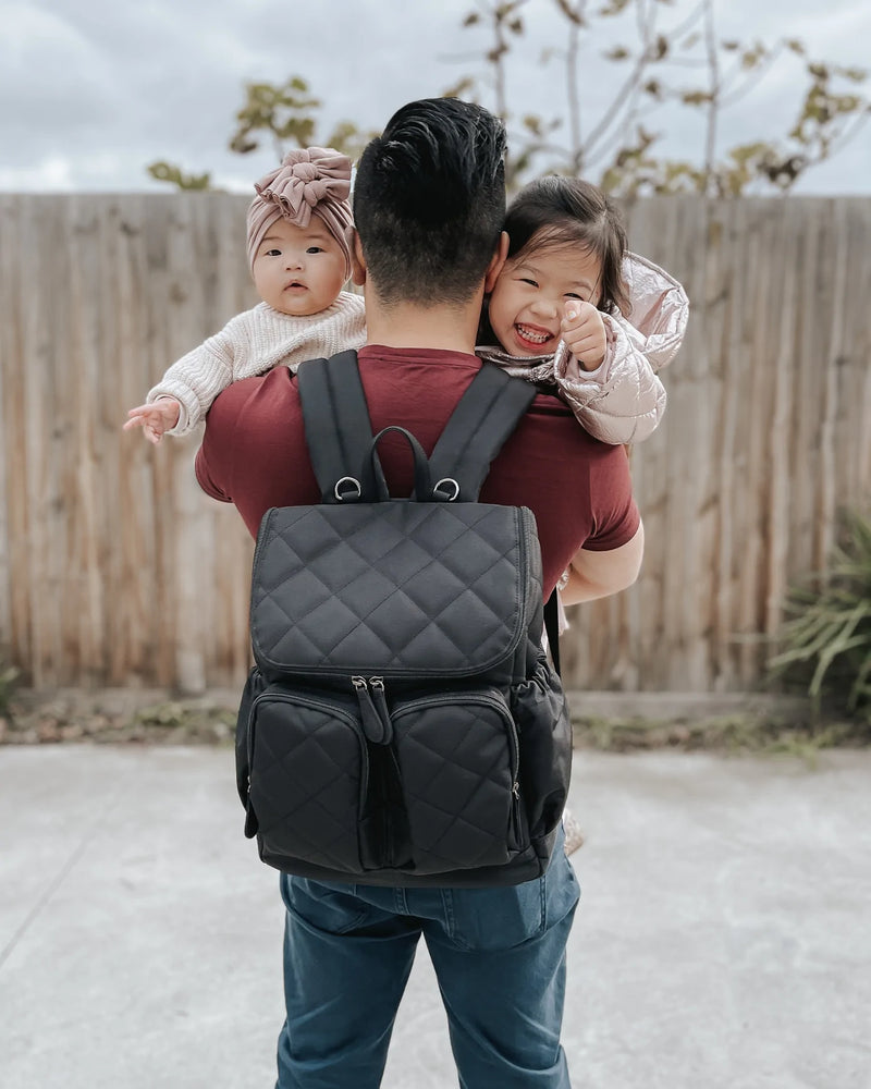 Oi Oi Quilted Nylon Nappy Backpack Black The Fashion Baby and Co