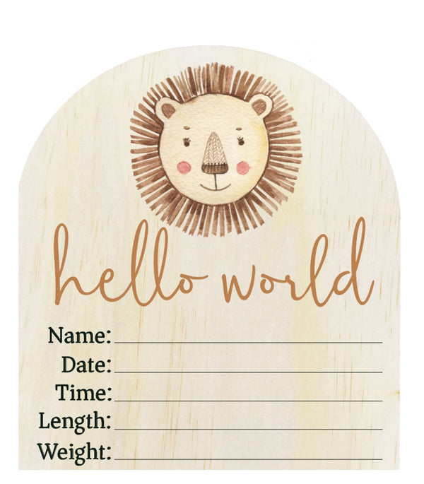 Timber Tinkers- Hello World Lion Arch Birth Announcement Plaque