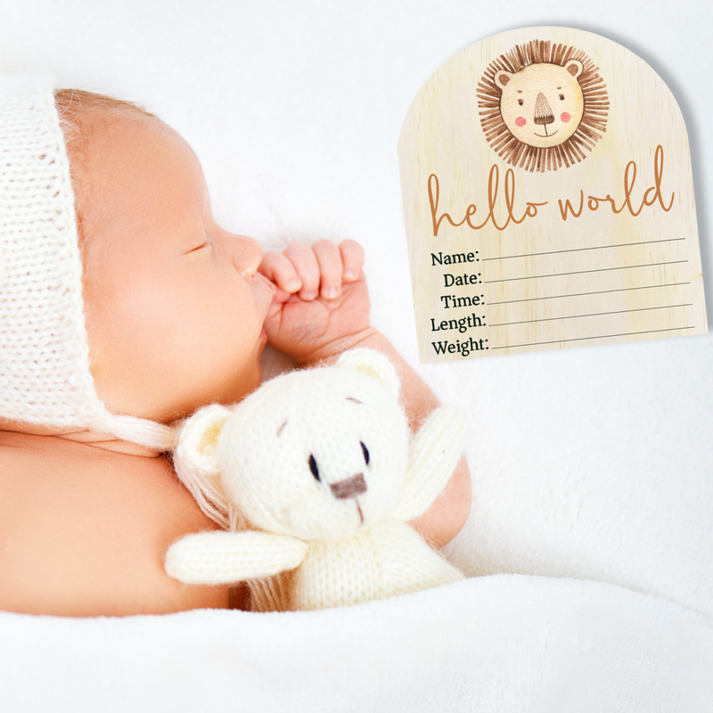 Timber Tinkers- Hello World Lion Arch Birth Announcement Plaque