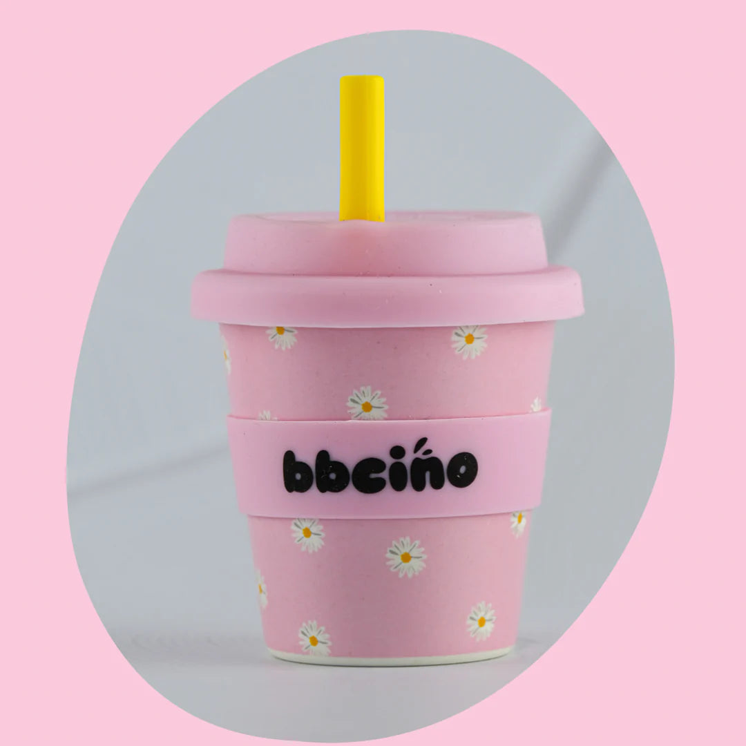 BBCino- Pink Daisy Babycino Cup & Straw 120mL